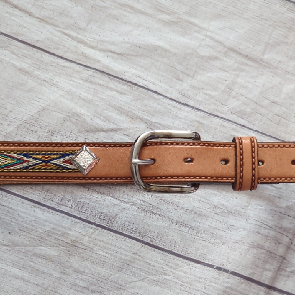 Tan Leather Belt with Multicolor Detail